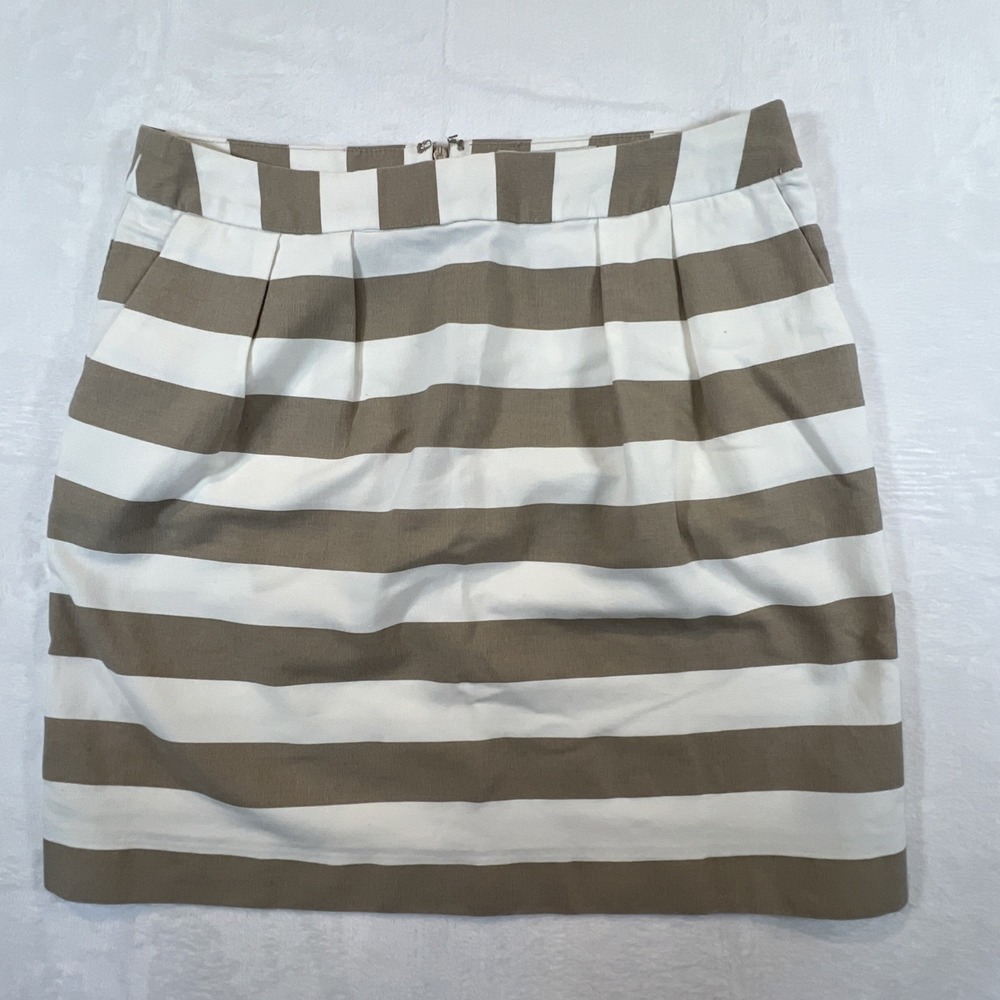 Banana Republic Mini Skirt Womens 4 Khaki White Striped Cotton Pleated Pockets